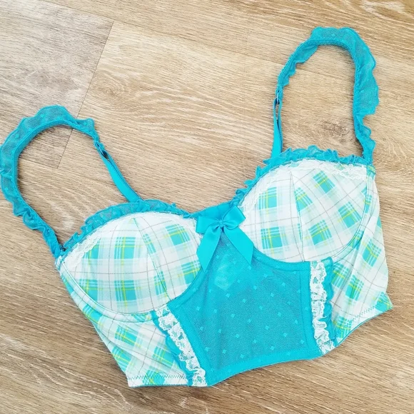 Victoria's Secret Vintage Sexy Little Things Blue Plaid Ruffle Bustier Bra NWT - Picture 5 of 16